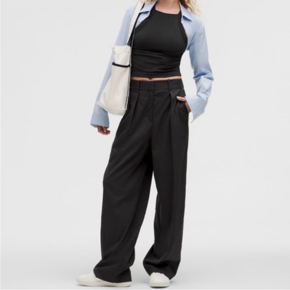 lululemon Black Front Pleat Wide-Leg Trousers size 4